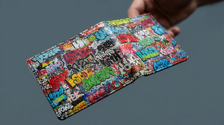 Graffiti Tag Wall Leather Wallet for Streetwear Collectors — Urban Spray-Paint AOP Bifold, Handmade | Aesthetic Rebellion