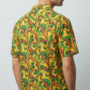 Retro Vibes Camp Shirt for the Most Interesting Dresser at Summer — AOP 100% Polyester Sublimation Hawaiian, Button Front Linen Texture, Vacation Party Beach Festival Menswear