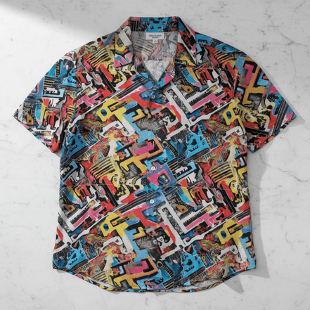Salt Water Tapestry | Abstract Art All - Over Print Silk - Feel Button - Up Shirt - Aesthetic Rebellion