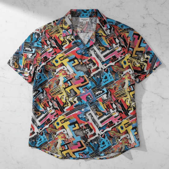 Salt Water Tapestry | Abstract Art All - Over Print Silk - Feel Button - Up Shirt - Aesthetic Rebellion