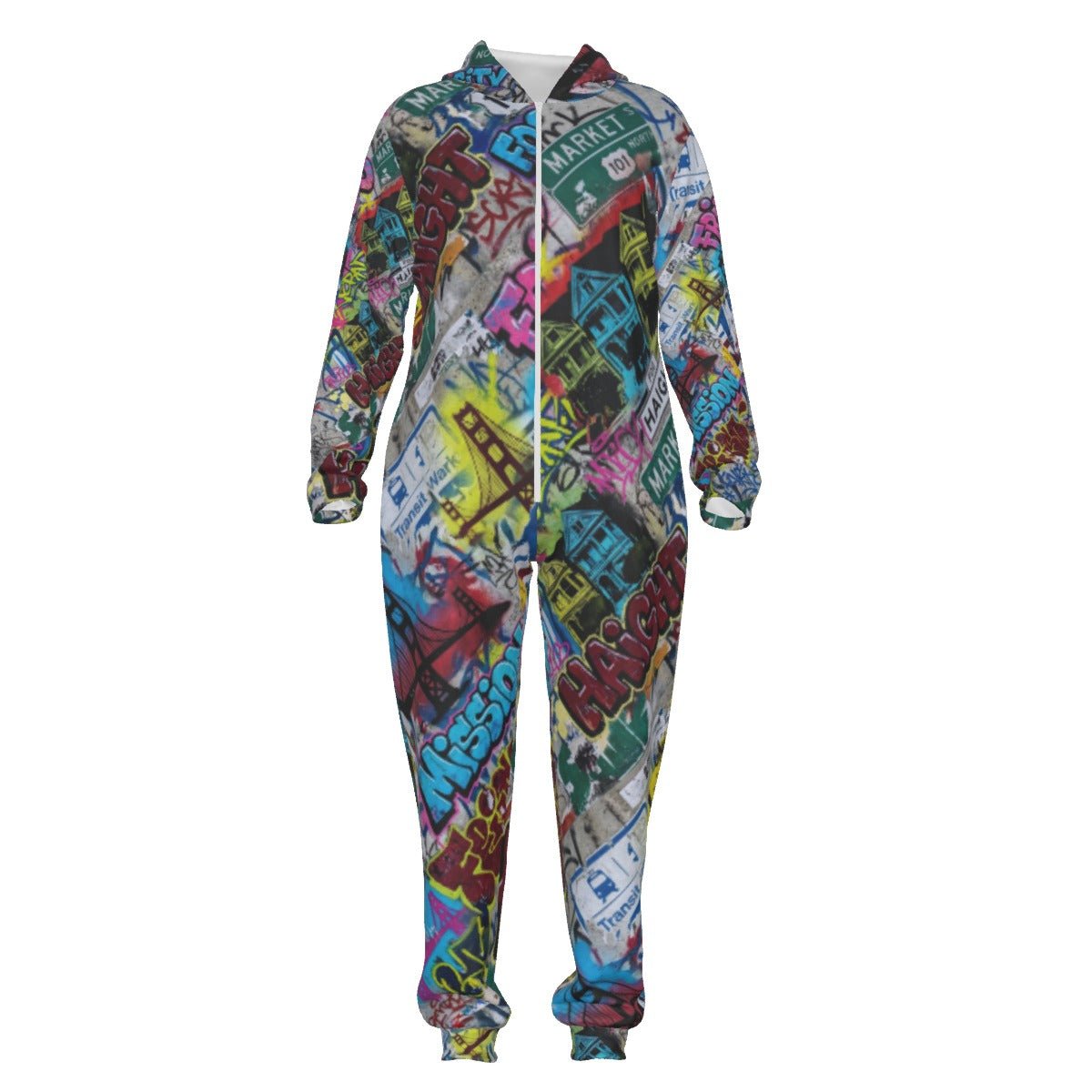 San Francisco Street Soul AOP Jumpsuit — All-over print in vivid multicolor tones. Women's jumpsuit with dopamine dressing, eclectic maximalism, main character energy style. Aesthetic Rebellion.