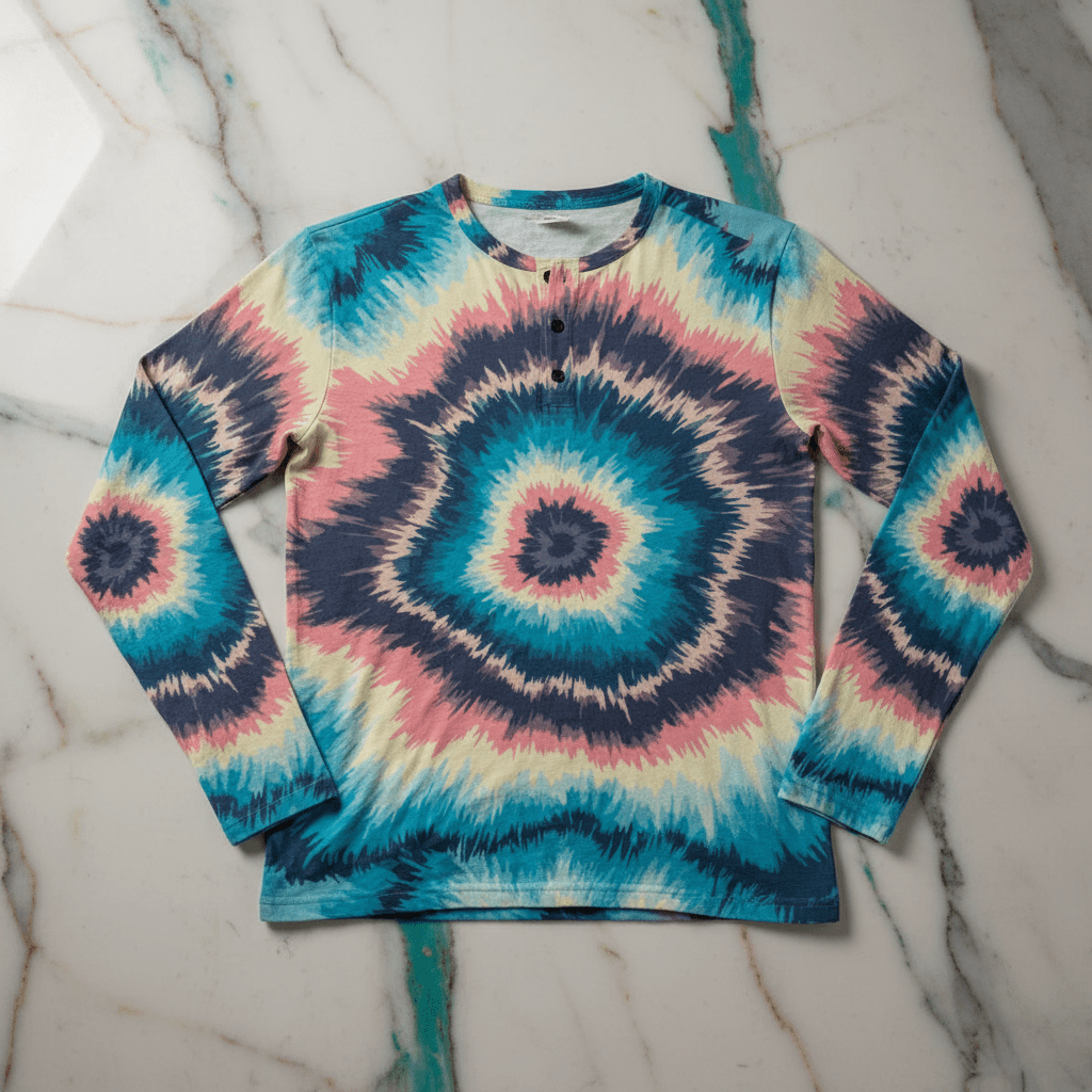 Spiral Tie-Dye Henley — Psychedelic AOP Festival Shirt - Aesthetic Rebellion