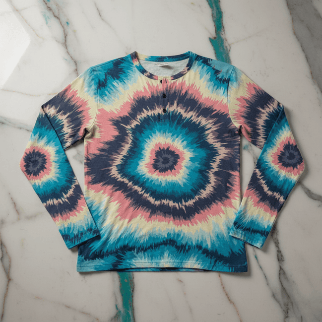 Spiral Tie-Dye Henley — Psychedelic AOP Festival Shirt - Aesthetic Rebellion