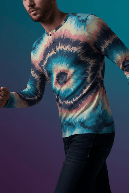 Spiral Tie-Dye Henley — Psychedelic AOP Festival Shirt - Aesthetic Rebellion