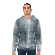 Tina's Hoodie, Shattered Glass Print Streetwear Sweatshirt, Festival Hooded — All-over print in red tones. Unisex hoodie with art kid fashion, main character energy, hyperpop streetwear style. Aesthetic Rebellion.