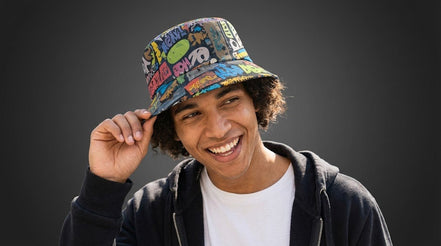 Trippy Tags Graffiti AOP Bucket Hat — Festival & Rave Headwear - Aesthetic Rebellion