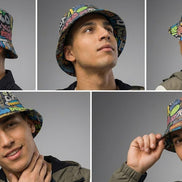 Trippy Tags Graffiti AOP Bucket Hat — Festival & Rave Headwear - Aesthetic Rebellion