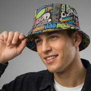 Trippy Tags Graffiti AOP Bucket Hat — Festival & Rave Headwear - Aesthetic Rebellion
