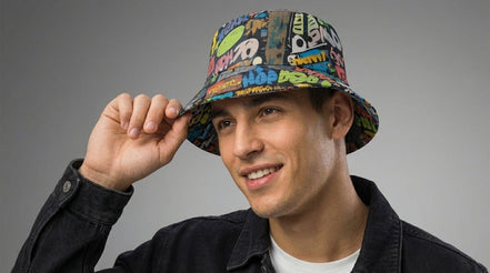 Trippy Tags Graffiti AOP Bucket Hat — Festival & Rave Headwear - Aesthetic Rebellion