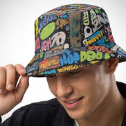 Trippy Tags Graffiti AOP Bucket Hat — Festival & Rave Headwear - Aesthetic Rebellion