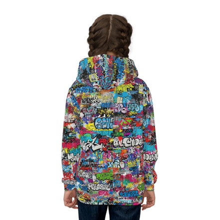 Urban Cipher Children's Hoodie - Abstract Graffiti AOP by — Graffiti-style street art print in vivid multicolor tones. Kids' hoodie with art kid fashion, main character energy, hyperpop streetwear style. Aesthetic Rebellion.