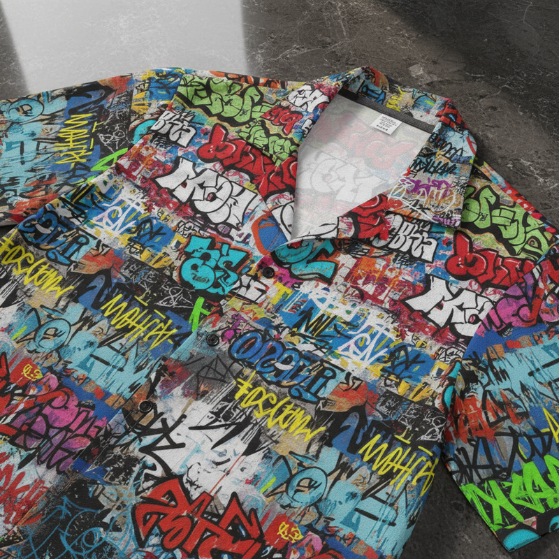 Urban Cipher Graffiti All-Over Print Hawaiian Camp Shirt | Men's Streetwear Art Tee
