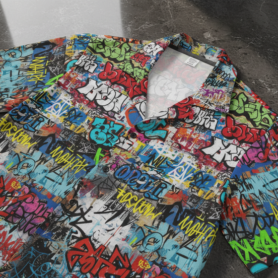 Urban Cipher Graffiti All - Over Print Hawaiian Camp Shirt | Men's Streetwear Art Tee - Aesthetic Rebellion
