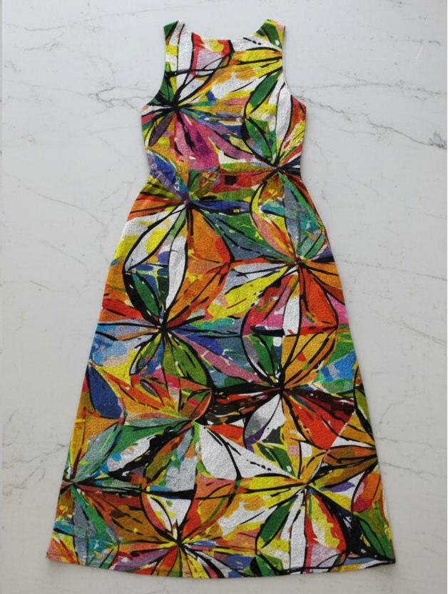 Vibrant Prism x High Waistline Sleeveless Maxi Dress, - Aesthetic Rebellion