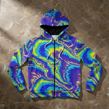 Vibrant Psychedelic Swirl Winter Jacket - Fur - Lined 320 GSM Ultra - Warm Streetwear Hoodie - Aesthetic Rebellion