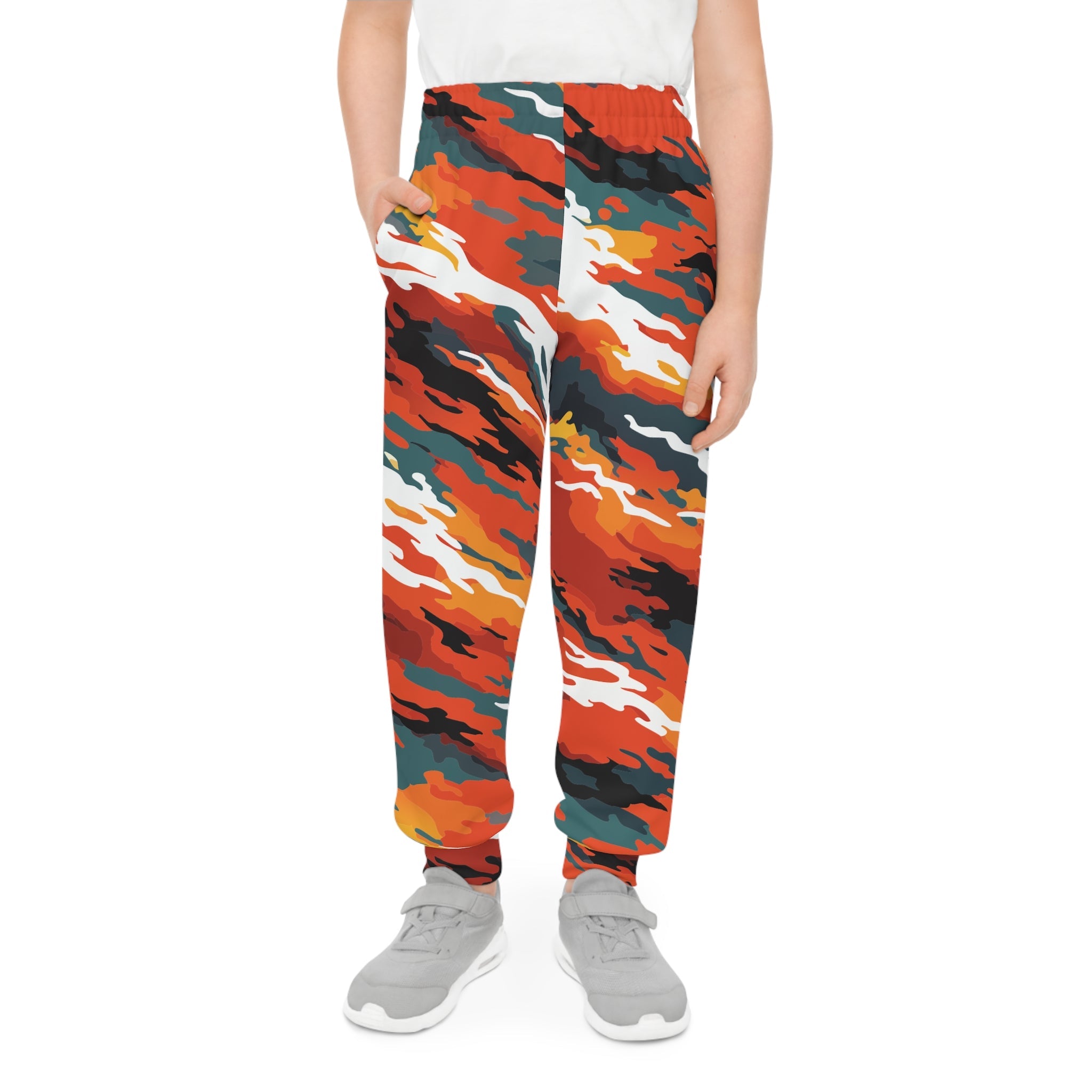 Youth Camo Joggers — Bold Orange All-Over Print Sweatpants for Kids - Aesthetic Rebellion